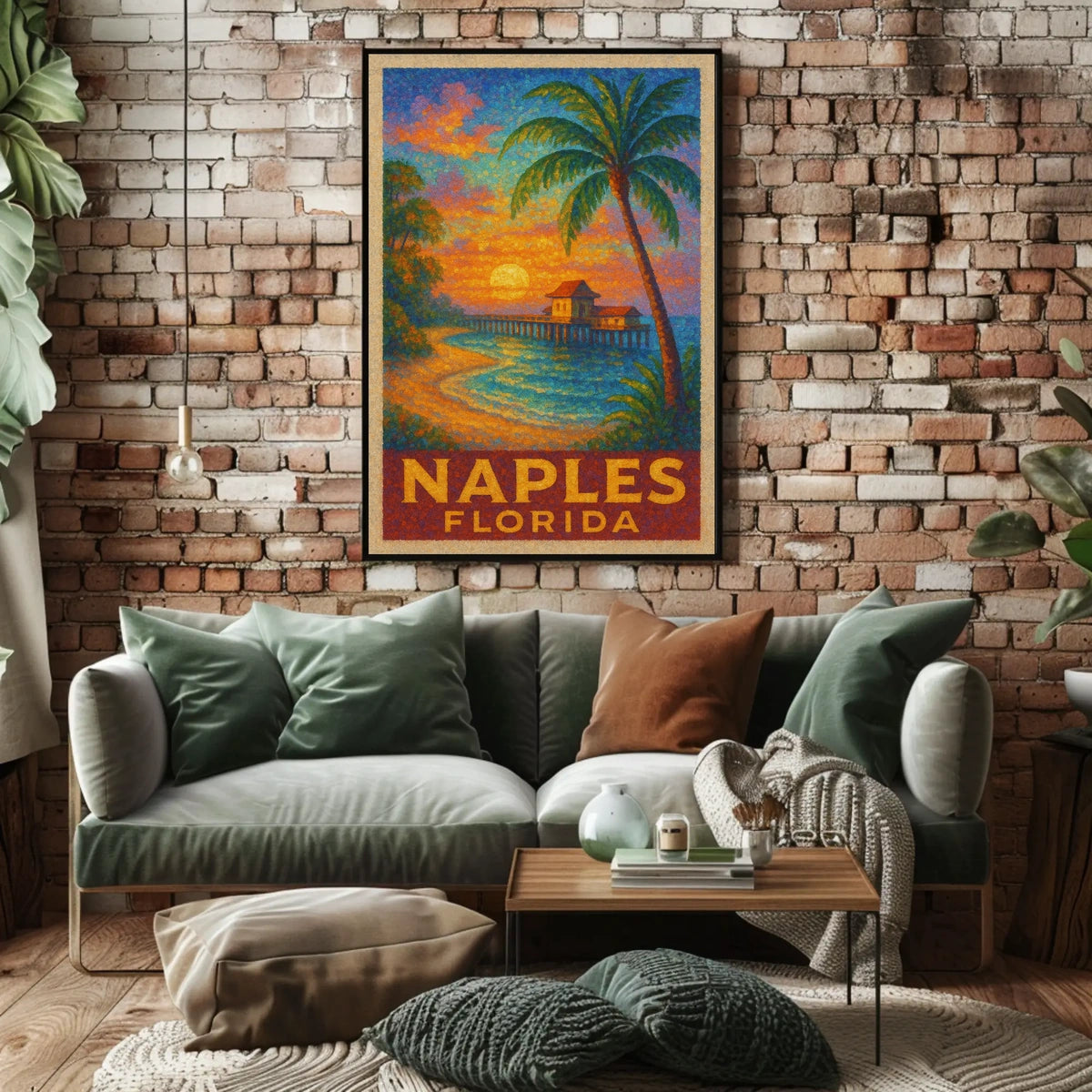 Naples Florida Sunset Poster Wall Art 18x24 Coastal Decor