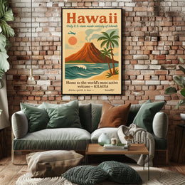 Hawaii Vintage Travel Poster: Volcano and Adventure