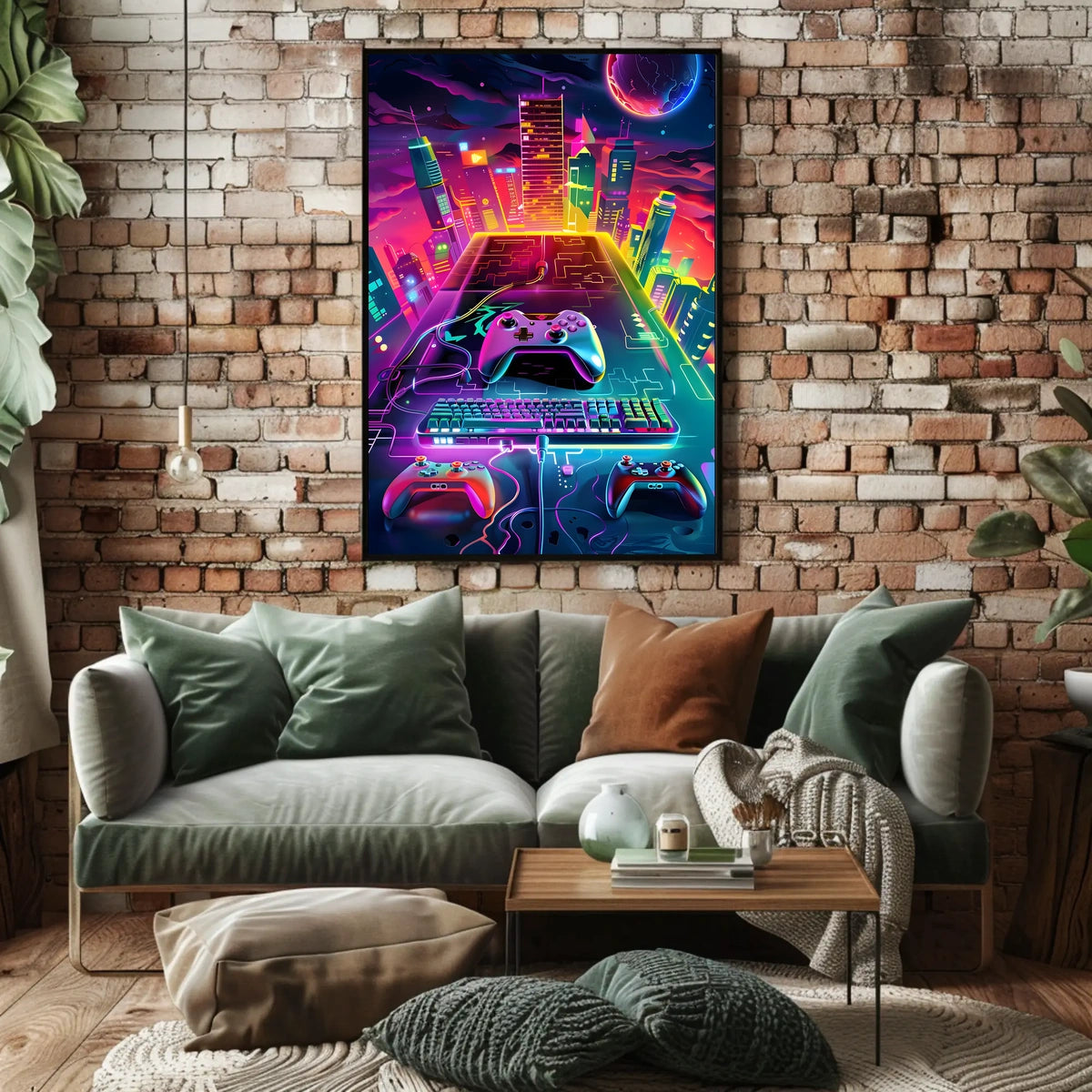 Neon Gaming Cityscape Poster