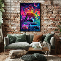 Neon Gaming Cityscape Poster