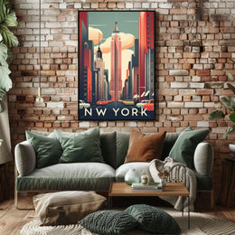 New York City Skyscraper Street Poster Vintage Wall Art