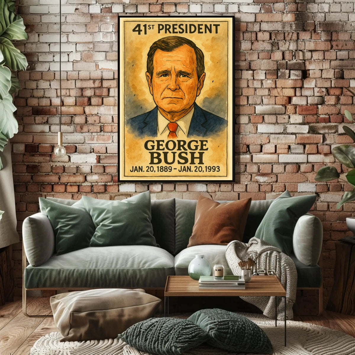 George H. W. Bush 41st President of the United States Exaggerated Cartoon Sketch Poster