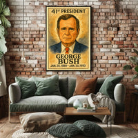 George H. W. Bush 41st President of the United States Exaggerated Cartoon Sketch Poster