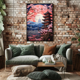 Japanese Pagoda and Sakura Harmony Cultural or Heritage Poster