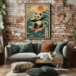 Pandas Surfing Adventure Poster PosterGoat