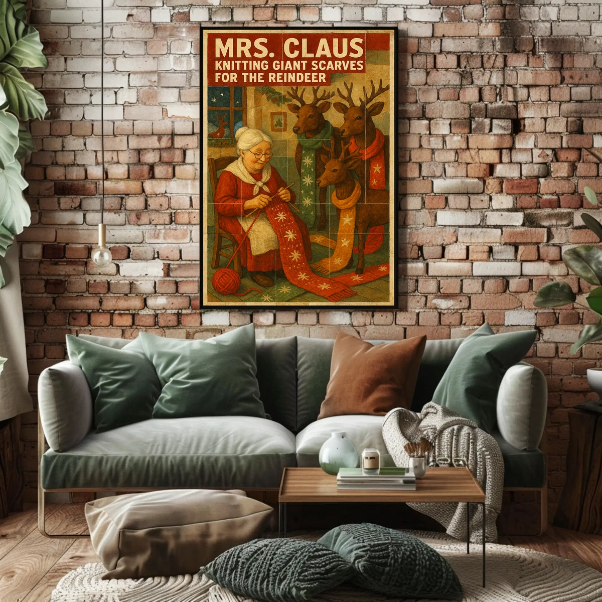 Mrs. Claus Knitting For Reindeer Poster