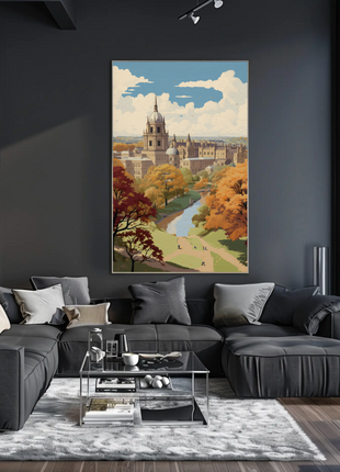Oxford England Autumn River Campus Travel Poster