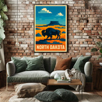 North Dakota Pixel Art Landscape Poster