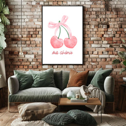 Charming Pink Cherries Illustration: Abstract or Artistic Poster PosterGoat