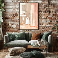 Ghost and Dog Bathroom Whimsical Illustration Cozy Poster