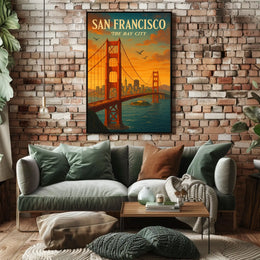Golden Gate Bridge Vintage Travel Poster Art Print