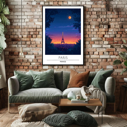 Eiffel Tower Twilight Scene Paris Travel Poster