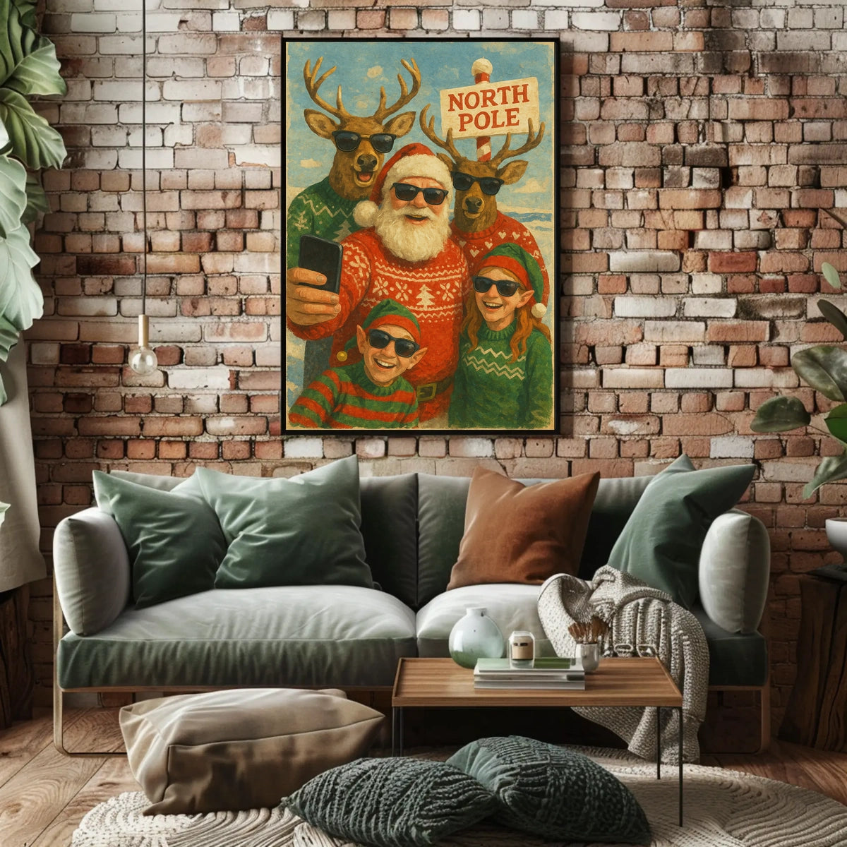 Whimsical North Pole Selfie Vintage Christmas Poster