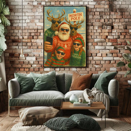 Whimsical North Pole Selfie Vintage Christmas Poster