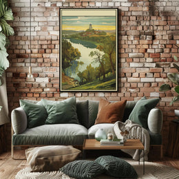 Scenic Riverside Illustration Poster