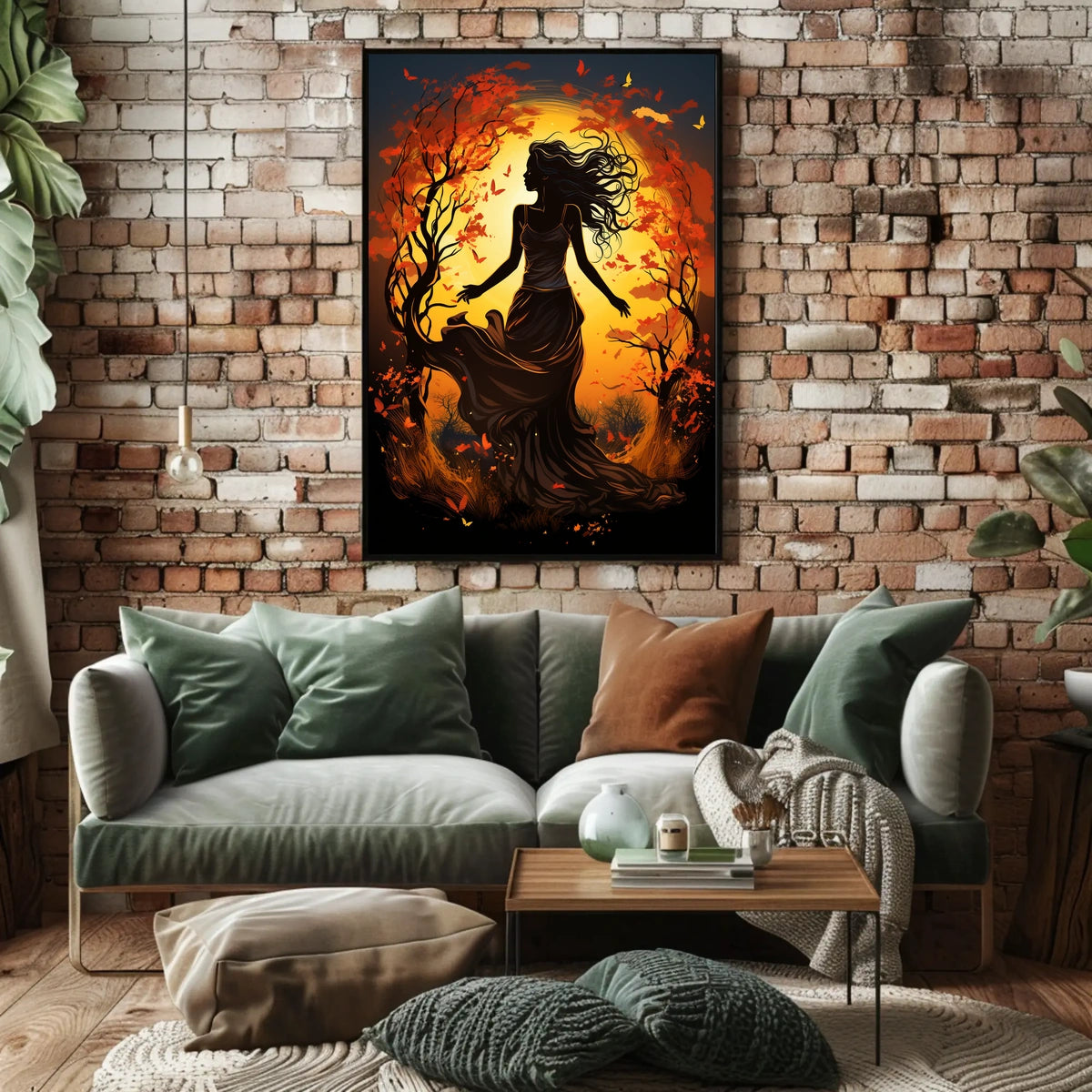 Autumn Dance: Silhouetted Woman in Vibrant Landscape