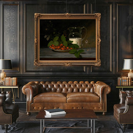 Classic Still Life with Strawberries and Milk Artistic Poster