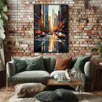 Stylized Urban Cityscape at Sundown Artistic Poster