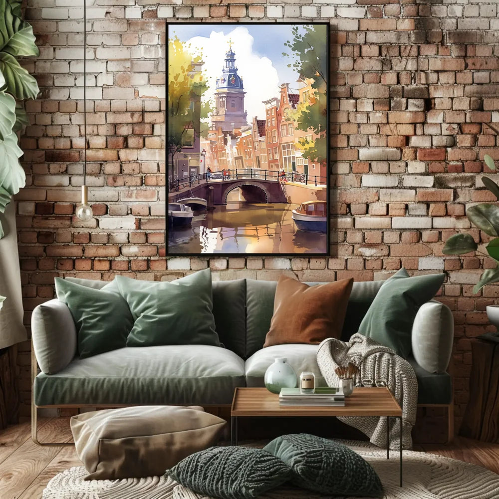 Amsterdam Canal Bridge Watercolor Poster: European Charm