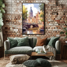 Amsterdam Canal Bridge Watercolor Poster: European Charm
