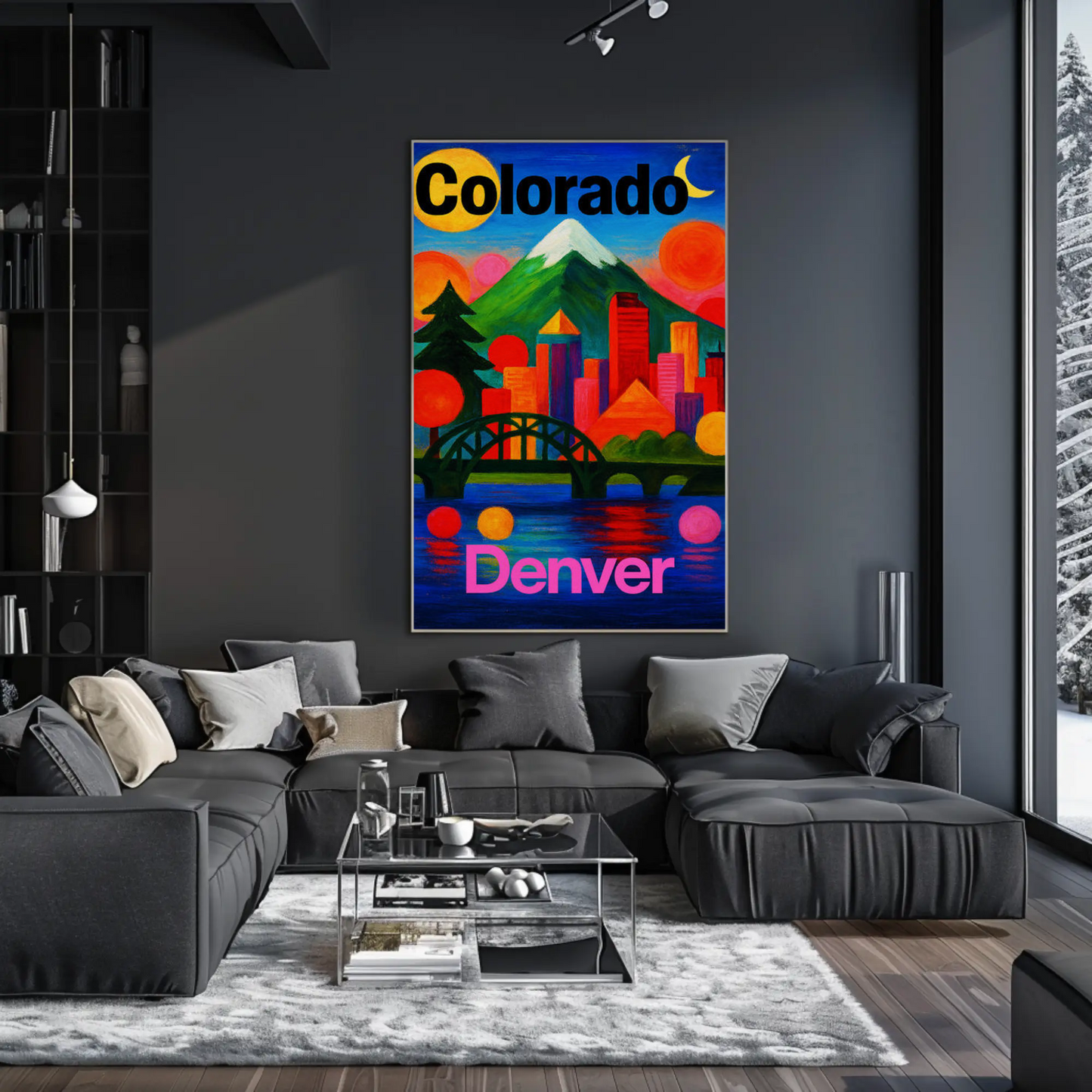 Denver Colorado Abstract Skyline Sunset Travel Poster