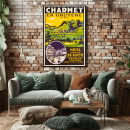 Travel to Charmey: Vintage Swiss Village Travel Poster PosterGoat