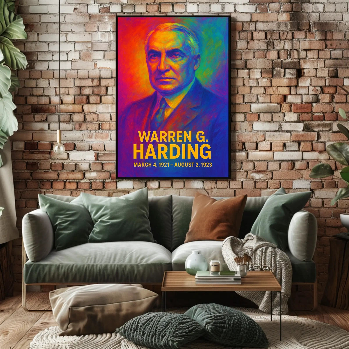 Warren G. Harding 29th President of the United States Neon Gradient Overlay Poster