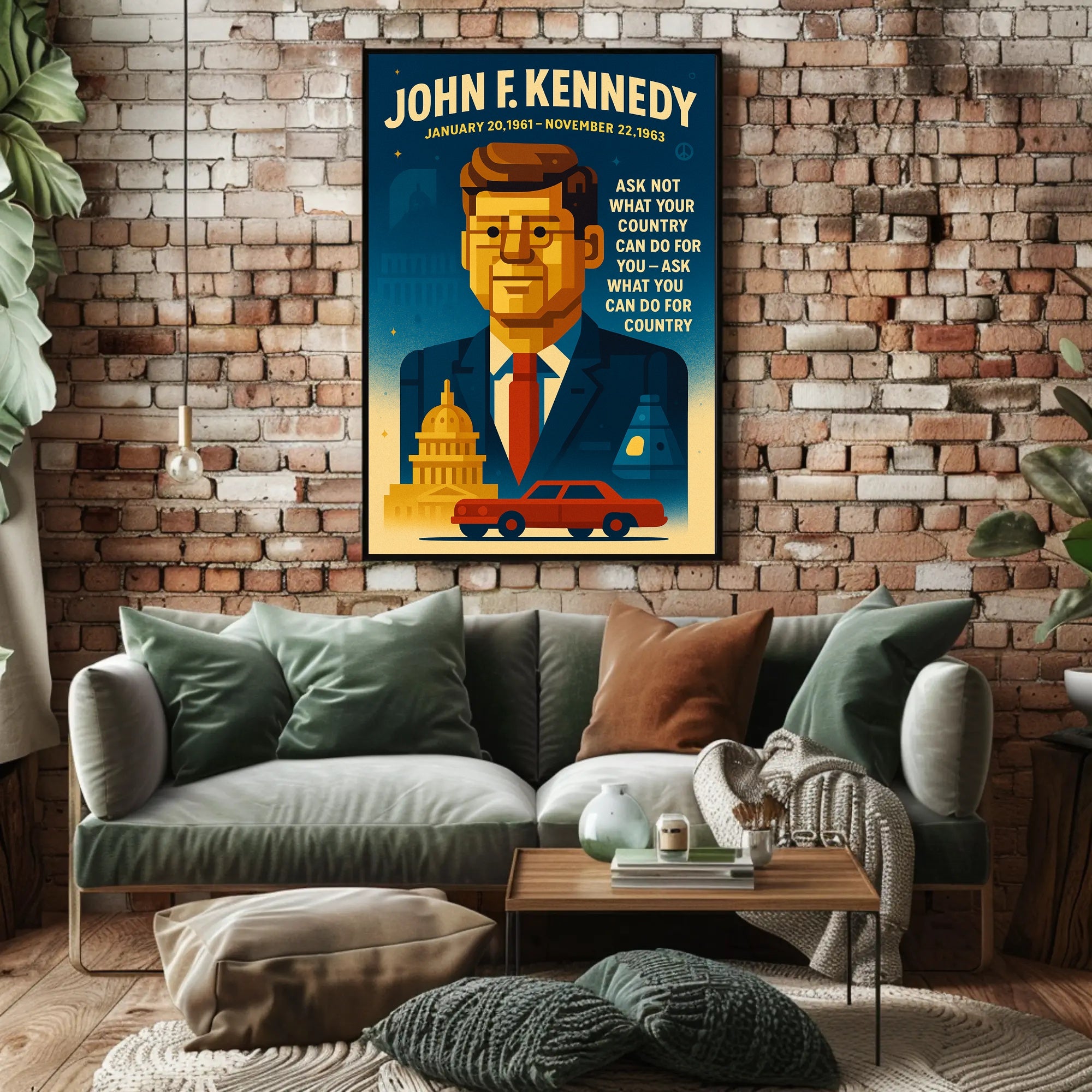 JFK Vintage Patriotic Art Print Historical or Presidential Poster