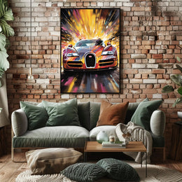 Fiery Sports Car Speed Chase Poster