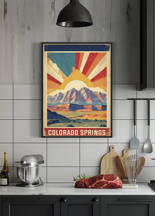 Colorado Springs Colorado Sunrise Mountains Plains Vintage Travel Poster