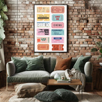 Nostalgic Vintage Ticket Collage for Retro Entertainment Poster PosterGoat