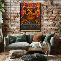 Stylized Owl DJing at Console Abstract Pop Culture Poster
