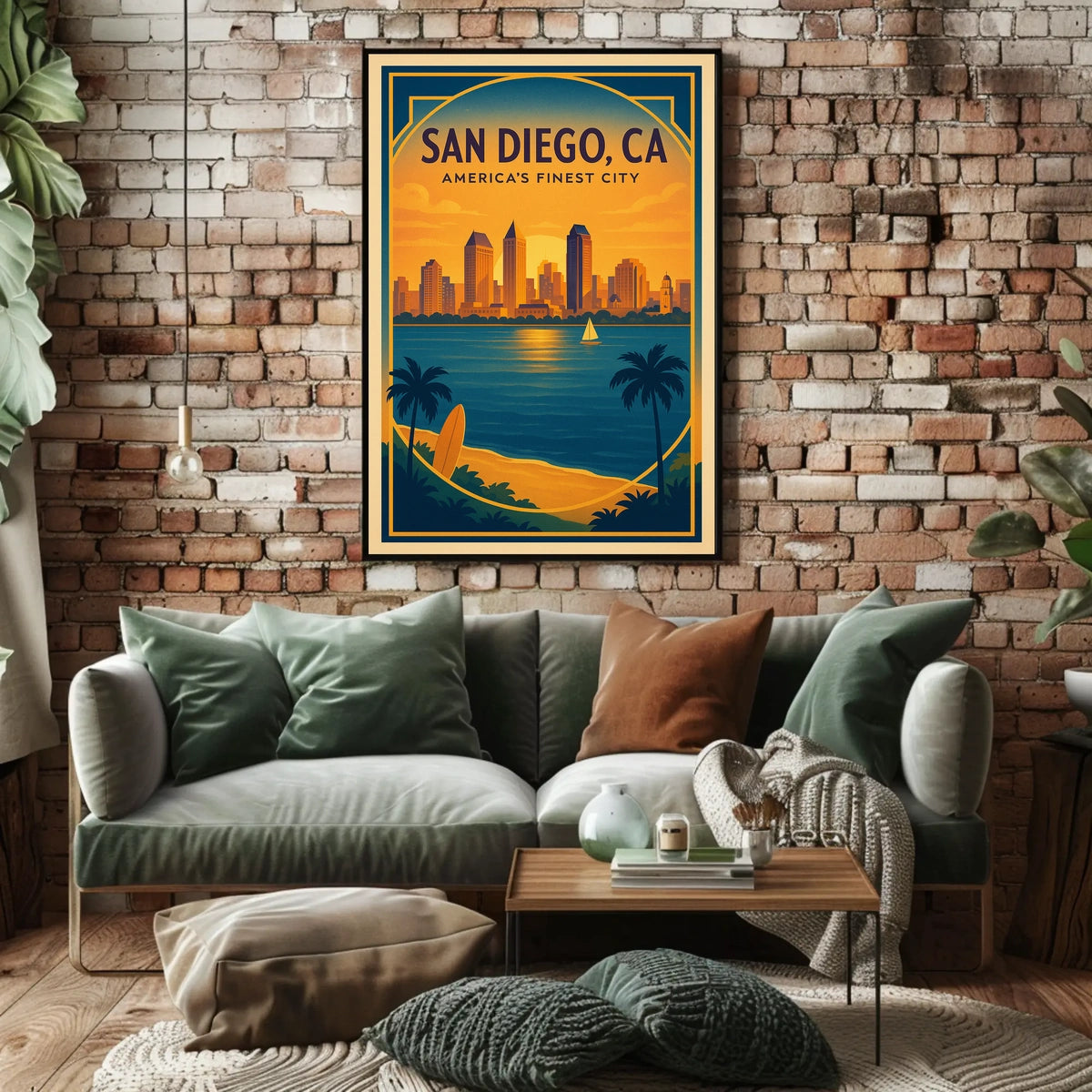 San Diego Sunset Skyline Vintage Travel Poster