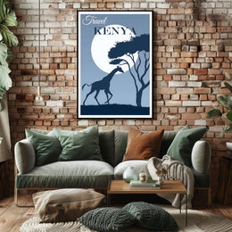 Kenya Sunset Silhouette: Giraffe at Moonrise Travel Poster