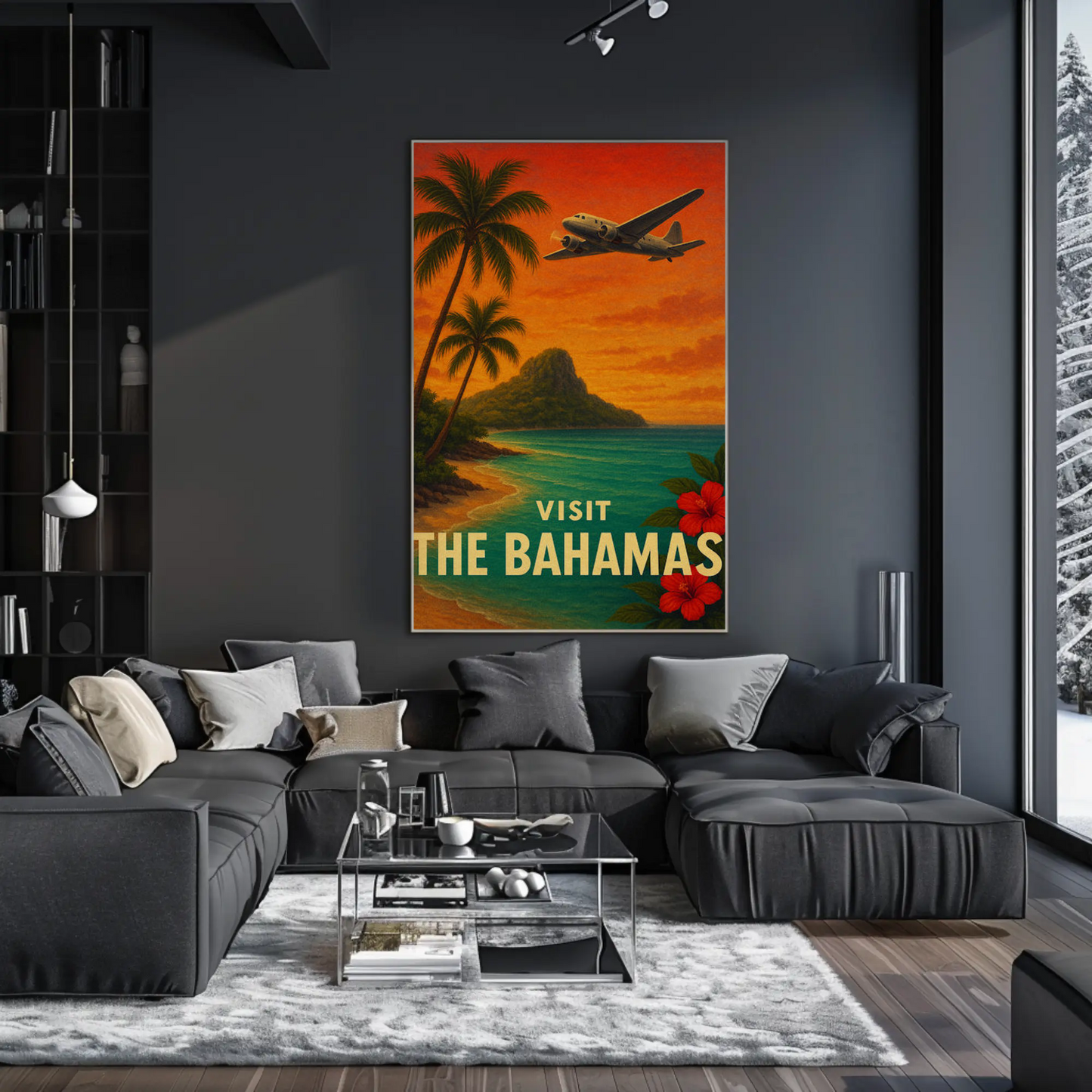 Visit The Bahamas Vintage Plane Ocean Paradise Travel Poster