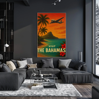 Visit The Bahamas Vintage Plane Ocean Paradise Travel Poster