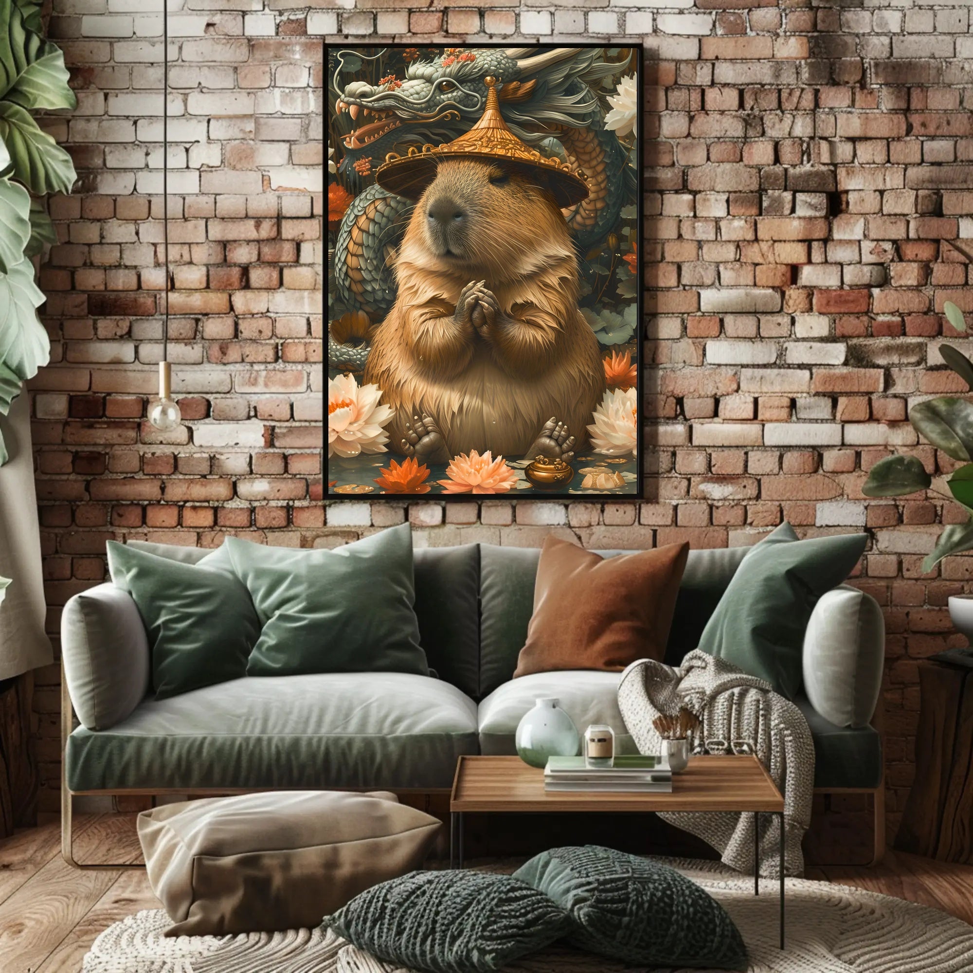 Meditative Capybara with Dragon Poster Art