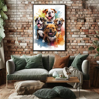 Colorful Bulldog Art Poster with Bow Ties