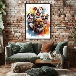 Colorful Bulldog Art Poster with Bow Ties