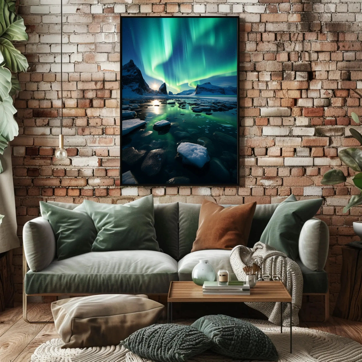 Aurora Borealis Over Icy Landscape Poster