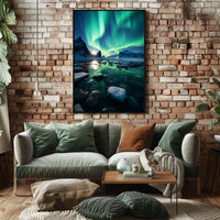 Aurora Borealis Over Icy Landscape Poster