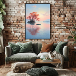 Serene Lake Rowing Scene: Abstract, Artistic, or Pop Culture Poster