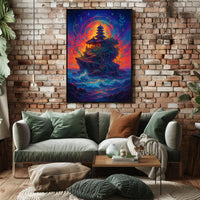 Mystical Temple on Cosmic Island Fantasy Poster