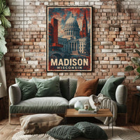 Madison Wisconsin Cityscape Travel Nature Urban Life Minimalist Realism Iconic Poster