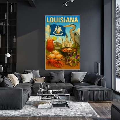 Louisiana Beignets Gator Mardi Gras Flag Food Travel Poster