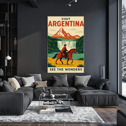 Visit Argentina Gaucho Waterfalls Adventure Travel Poster