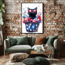 Black Cat With Star Shaped Sunglasses American Poster