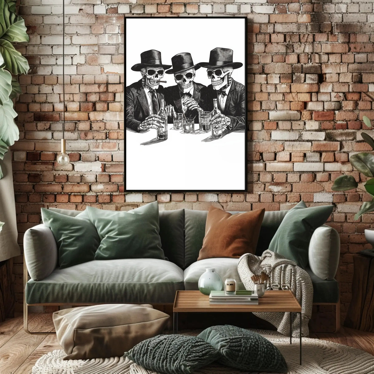 Skeletons in Suits Black-and-white Illustration Poster