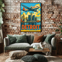 Detroit Skyline and Aviation Poster PosterGoat