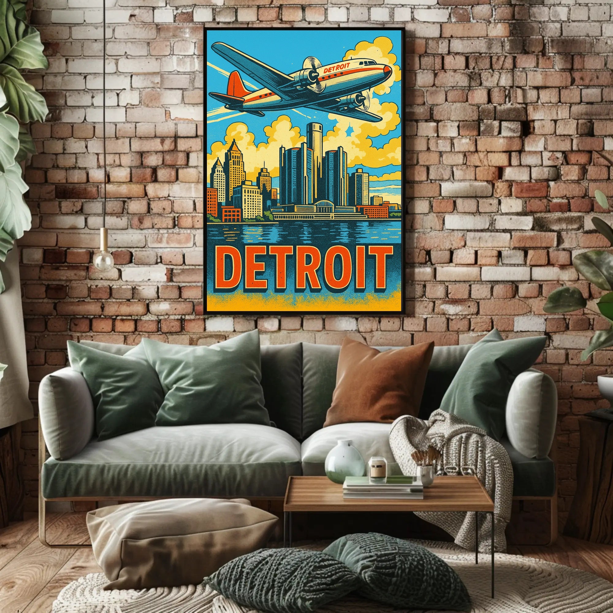 Detroit Skyline and Aviation Poster PosterGoat